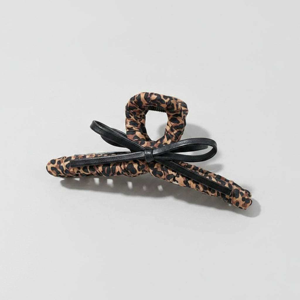 Leopard Print Hair Claw With Black Bow – hair accessories (view 1)