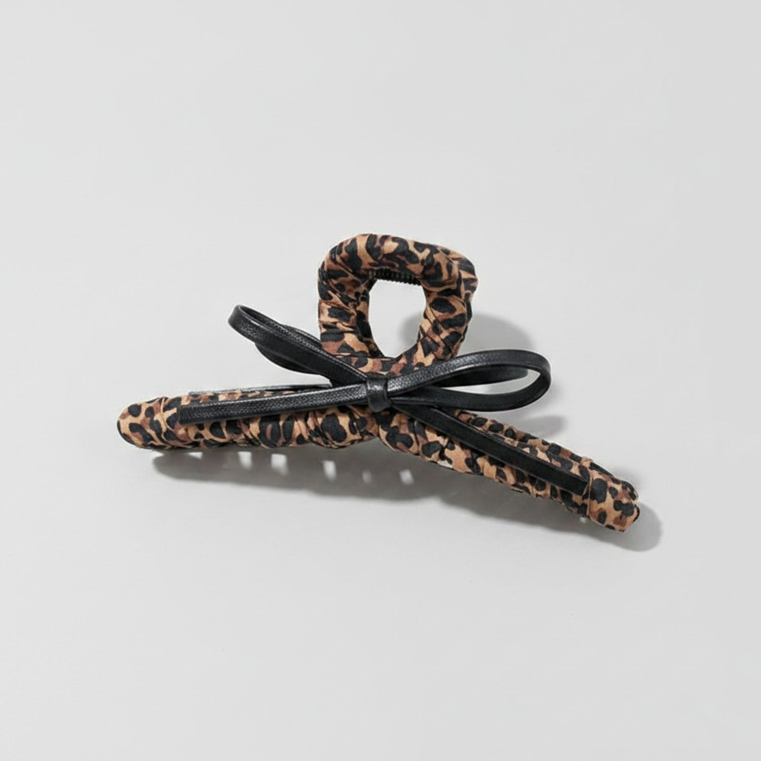 Leopard Print Hair Claw With Black Bow