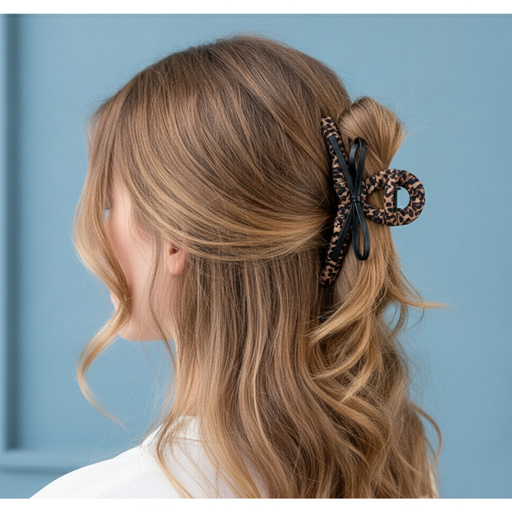 Leopard Print Hair Claw With Black Bow – hair accessories (view 3)