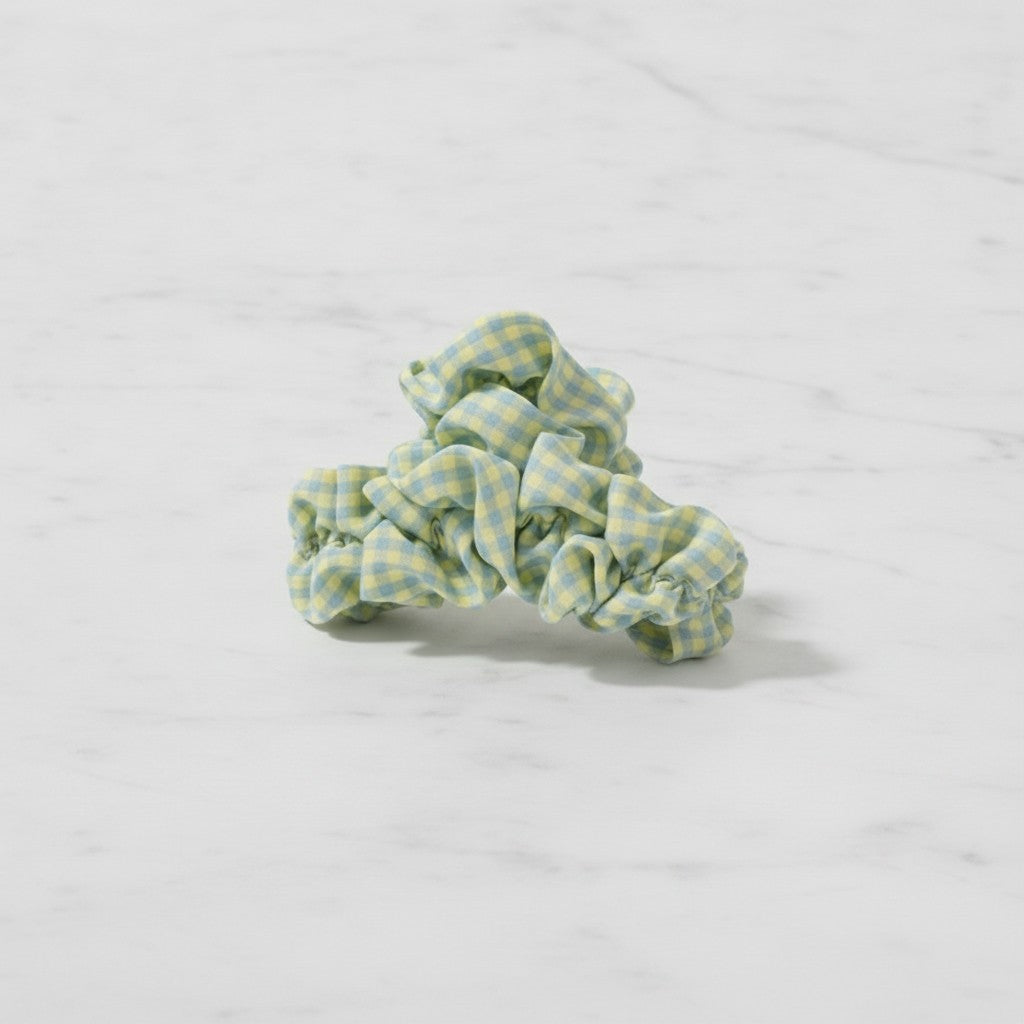 Ruched Hair Claw Clip - Green Plaid Jaw Clip – hair accessories (view 2)