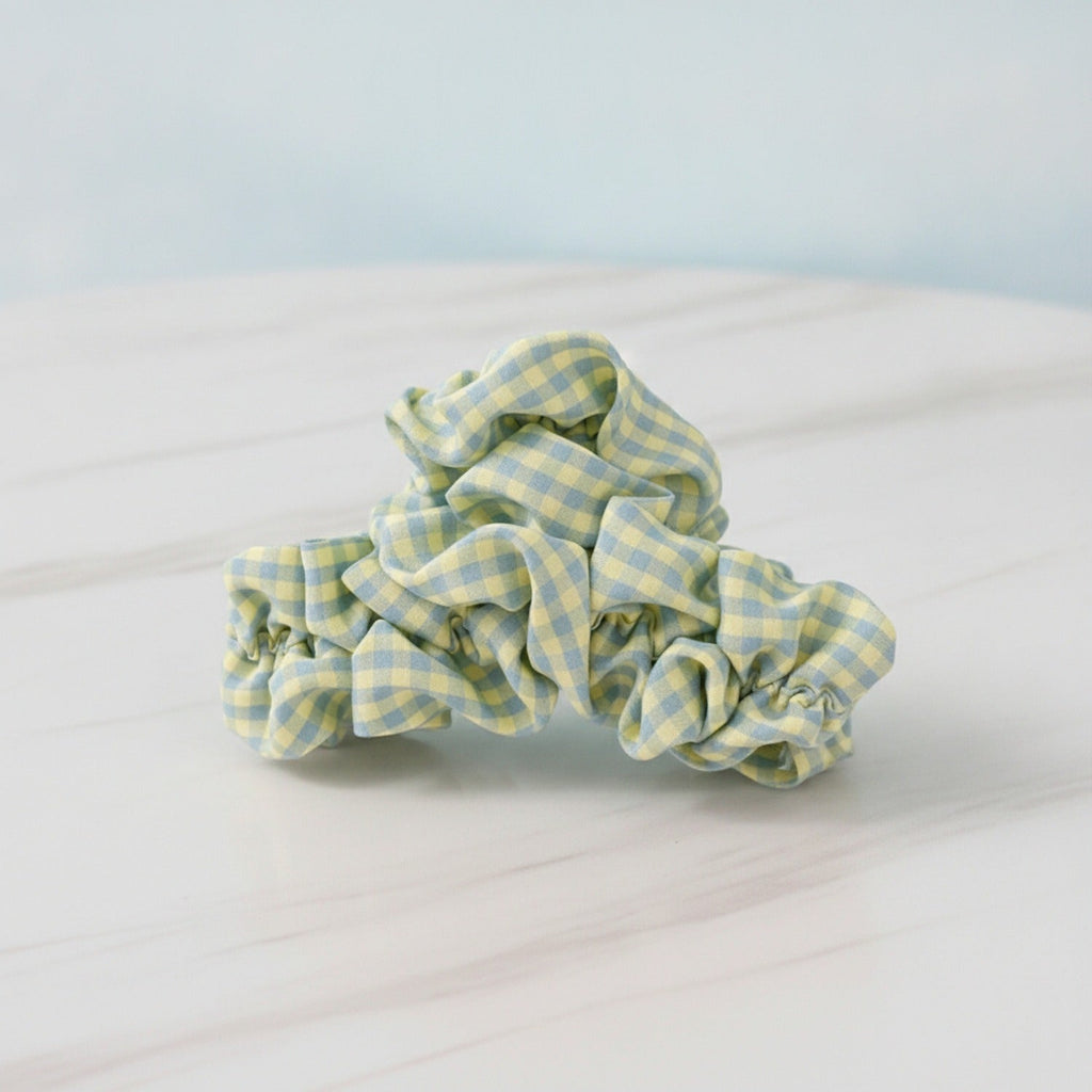 Ruched Hair Claw Clip - Green Plaid Jaw Clip