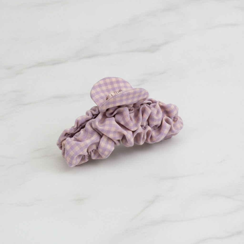 Ruched Hair Claw Clip - Pink Purple Plaid Claw Clip – hair accessories (view 3)