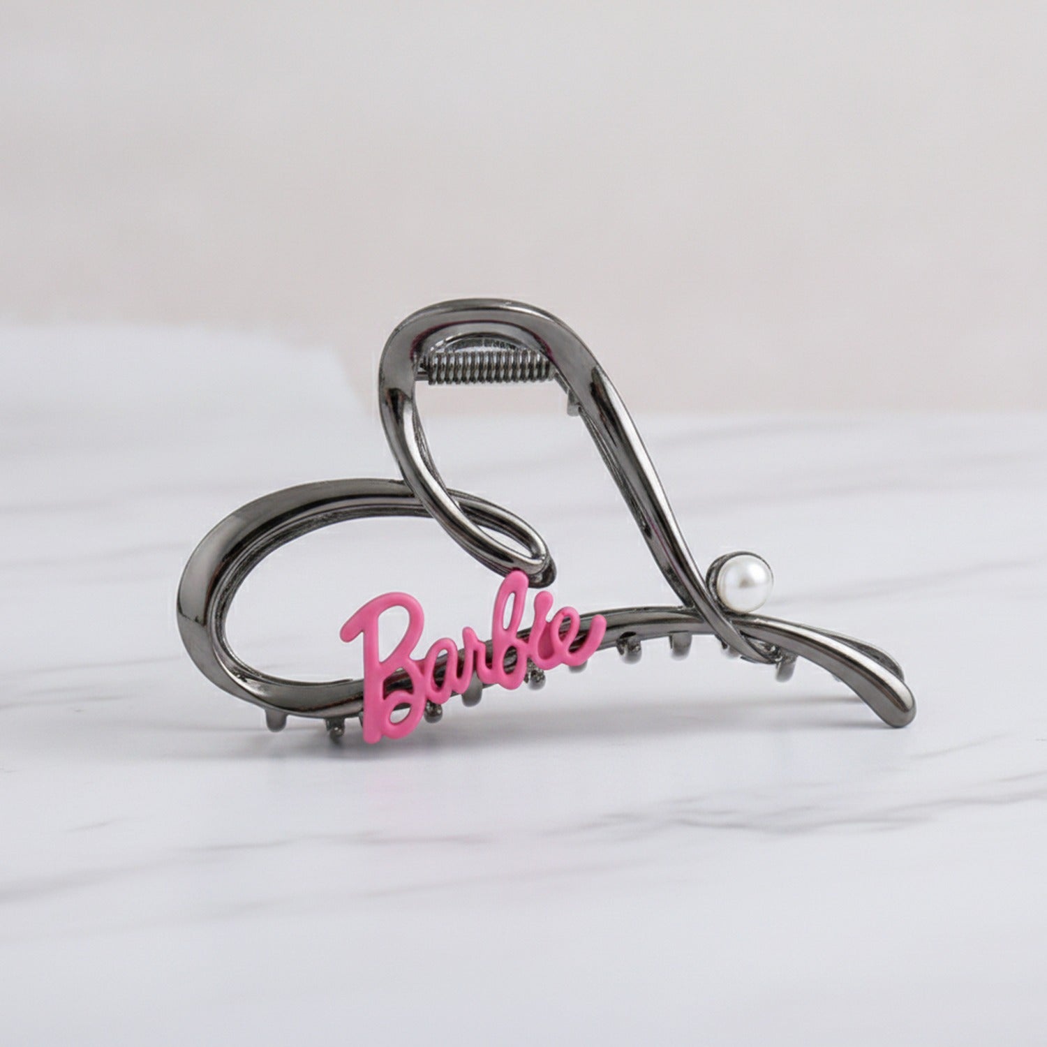 Pink Barbie Metal Hair Claw With Pearl