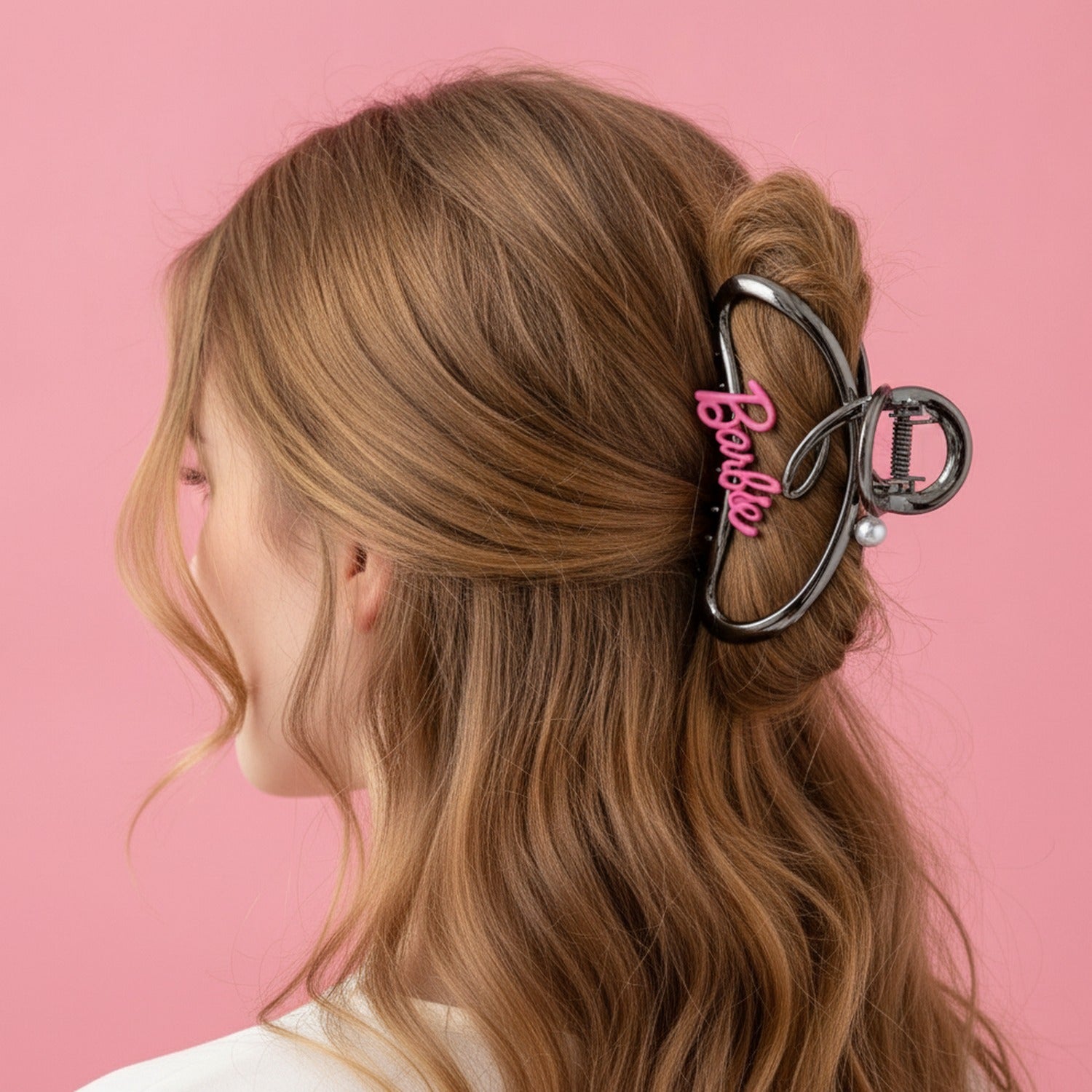 Pink Barbie Metal Hair Claw With Pearl
