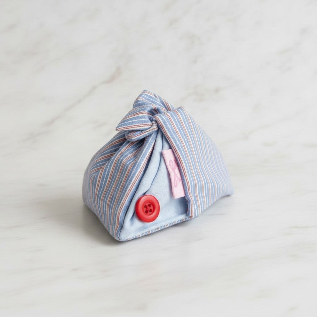 Striped Blue Hair Claw With Red Button Detail – hair accessories (view 3)