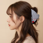 Striped Blue Hair Claw With Red Button Detail – hair accessories (view 2)