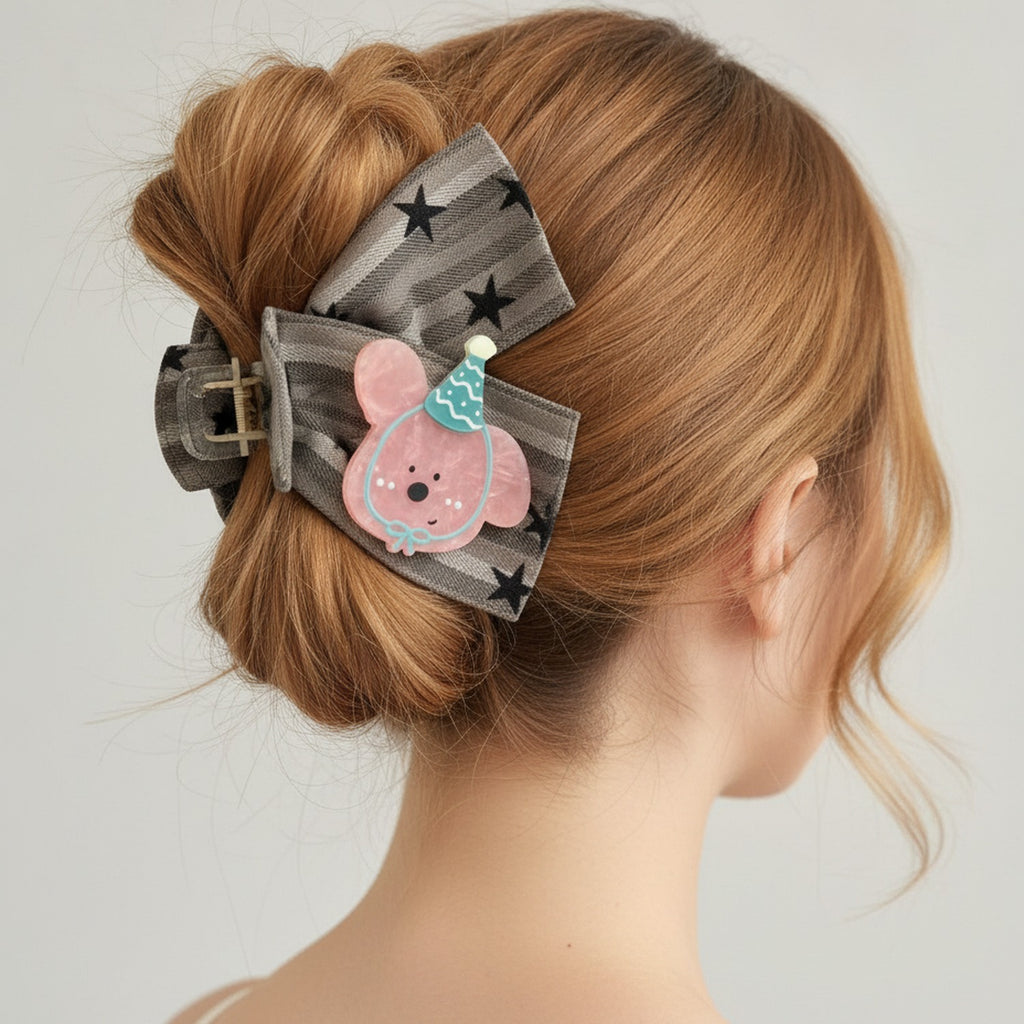 Black Striped Star Claw With Pink Party Puppy Charm – hair accessories (view 2)