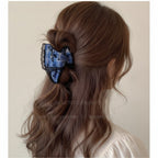 Blue Plaid Hair Claw With Black Lace Trim – hair accessories (view 2)