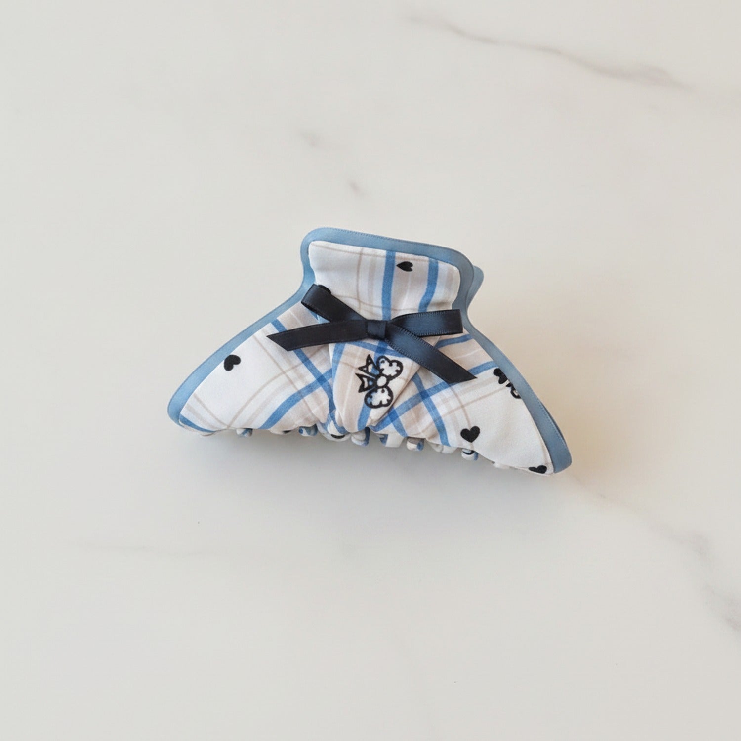 Blue Plaid Heart Bow Hair Claw