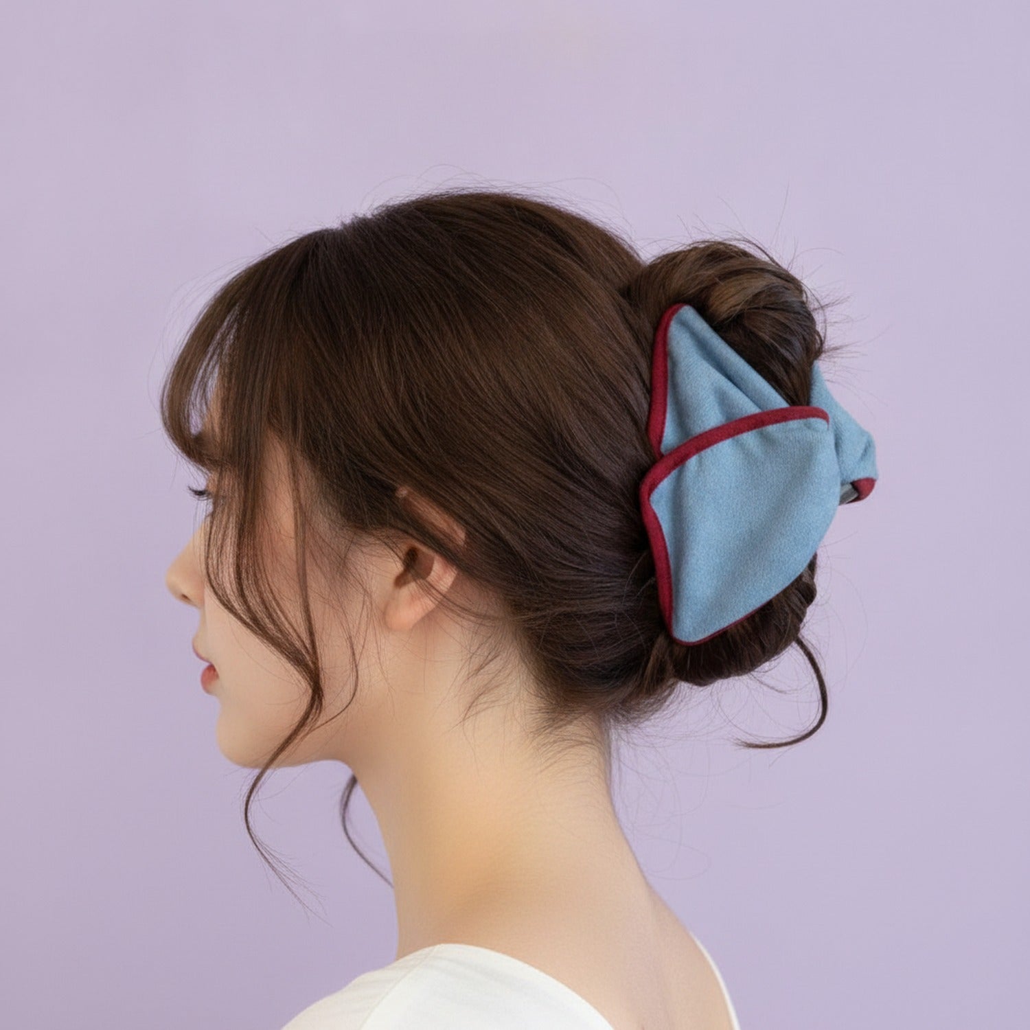 Light Blue Ribbon Bow Hair Claw Clip