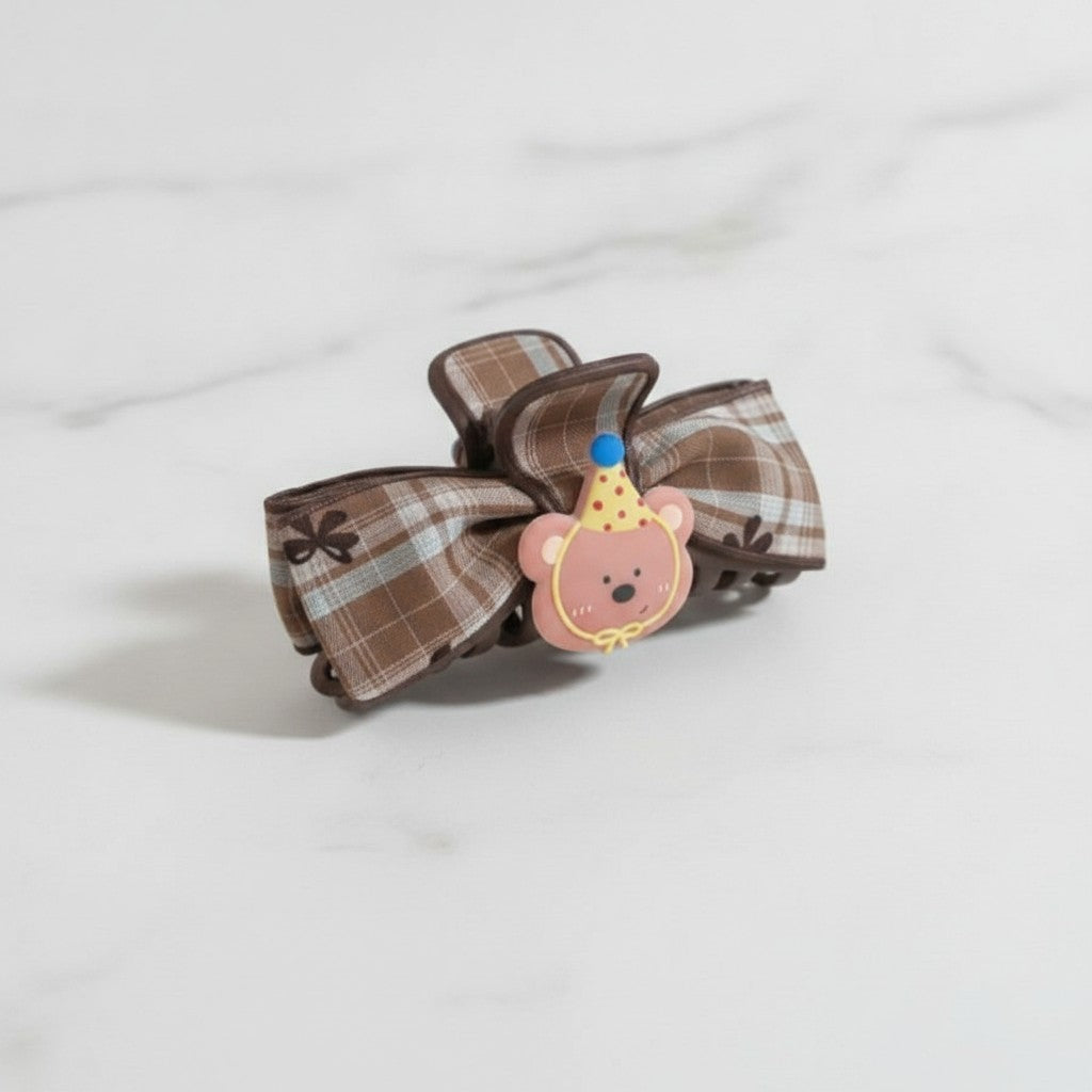 Brown Plaid Bear Party Hair Claw Clip – hair accessories (view 3)