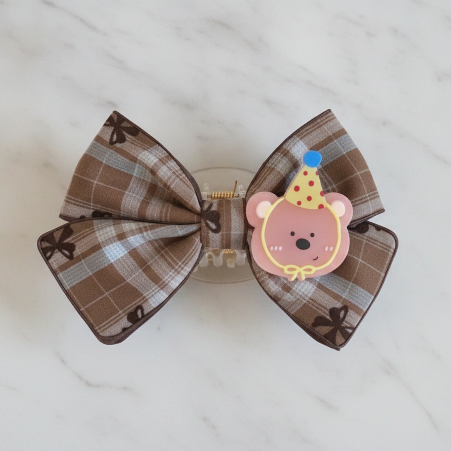 Brown Plaid Bear Party Hair Claw Clip