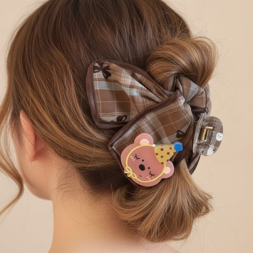 Brown Plaid Bear Party Hair Claw Clip – hair accessories (view 2)