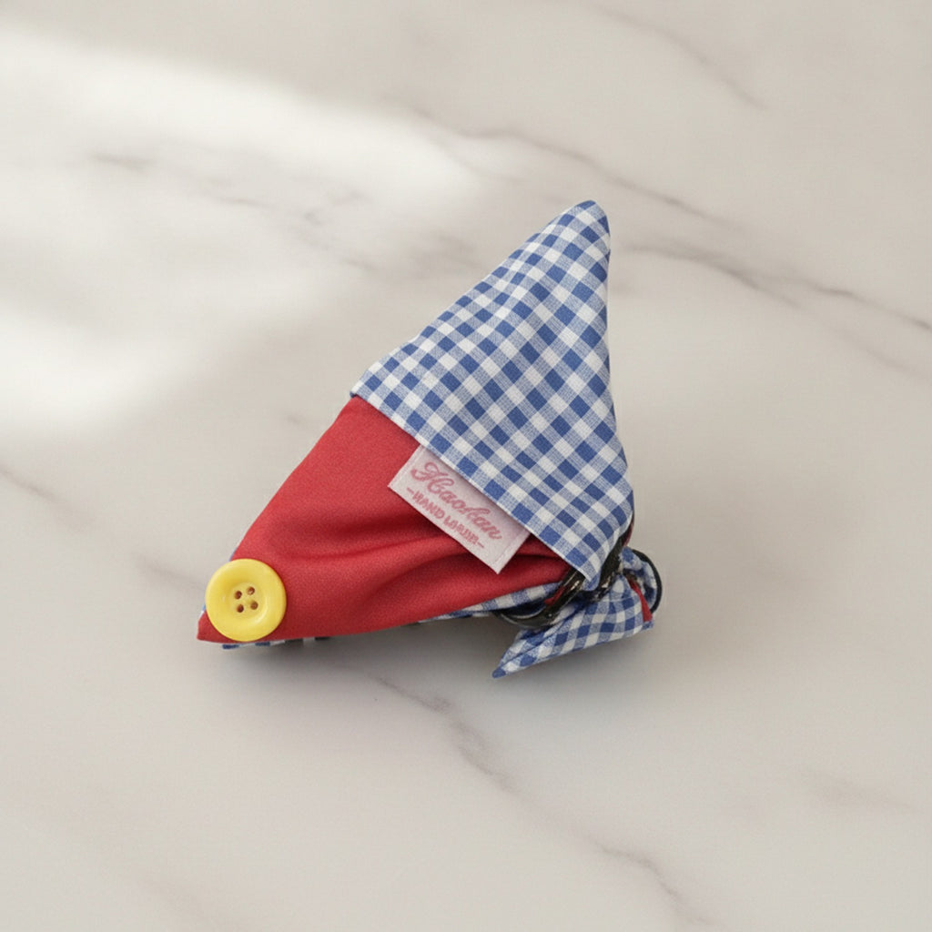 Blue Gingham Cone Hair Claw With Yellow Button – hair accessories (view 2)