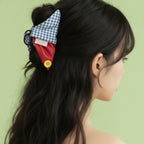 Blue Gingham Cone Hair Claw With Yellow Button – hair accessories (view 3)