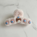 Fluffy Cream Hair Claw With Charm Accents – hair accessories (view 2)