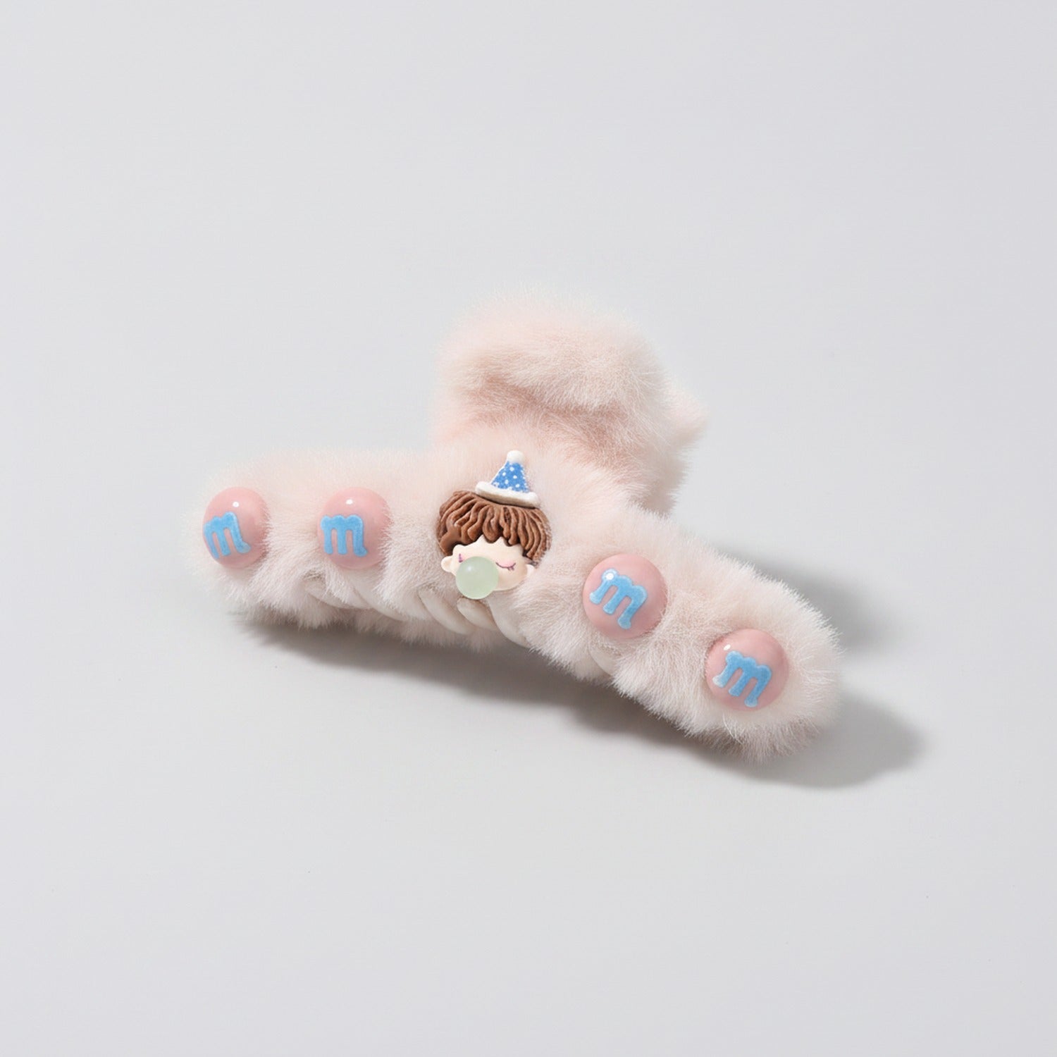 Fluffy Cream Hair Claw With Charm Accents