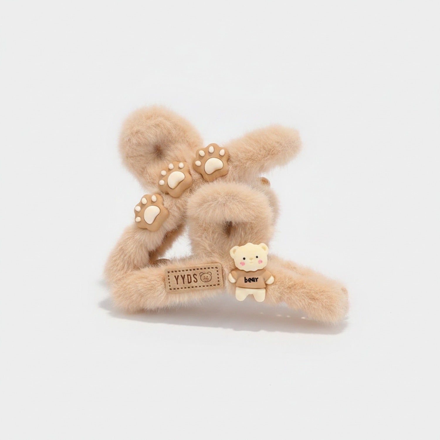 Fuzzy Teddy Bear Hair Claw With Paw Charms