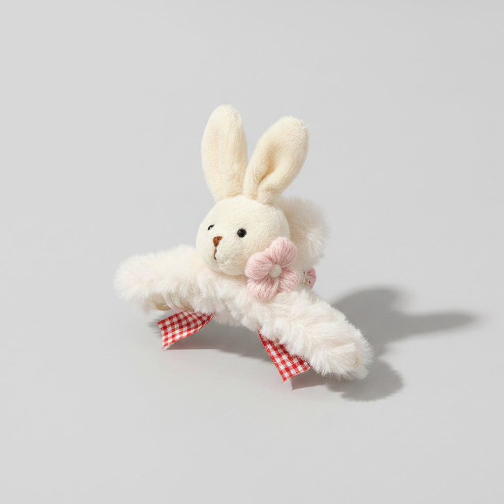 Fuzzy Bunny Hair Claw With Pink Bow – hair accessories (view 1)