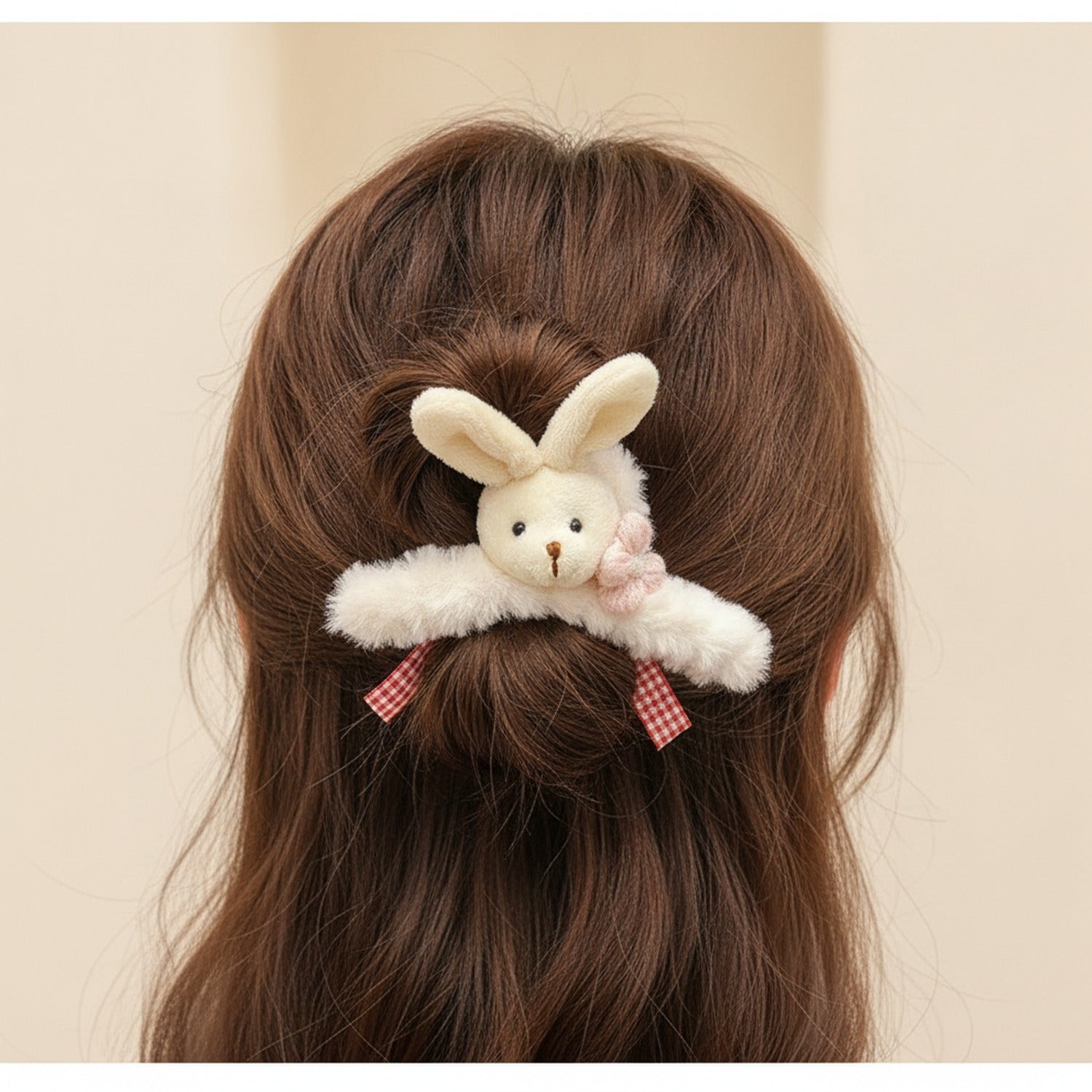 Fuzzy Bunny Hair Claw With Pink Bow