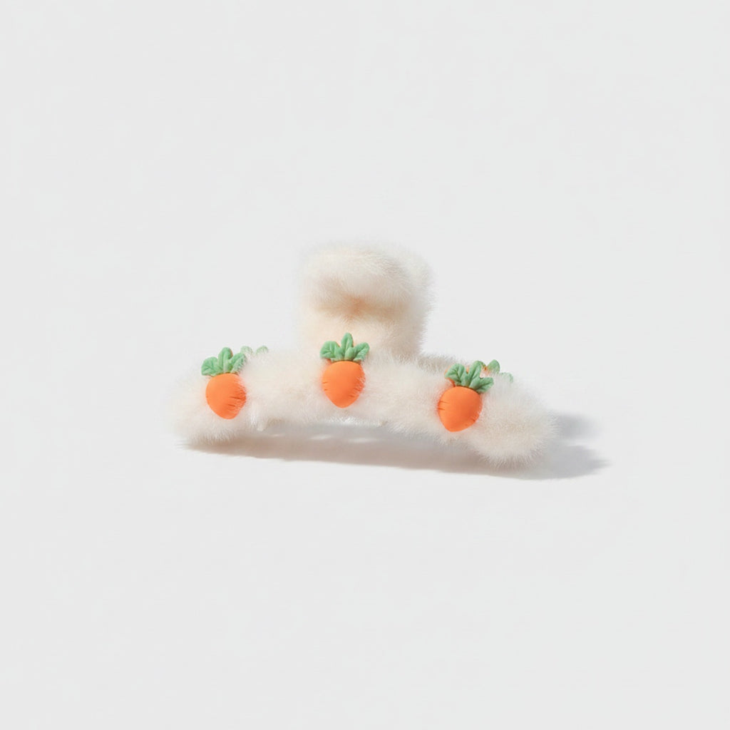 Fluffy White Hair Claw With Carrot Charms – hair accessories (view 1)
