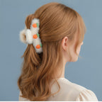 Fluffy White Hair Claw With Carrot Charms – hair accessories (view 3)