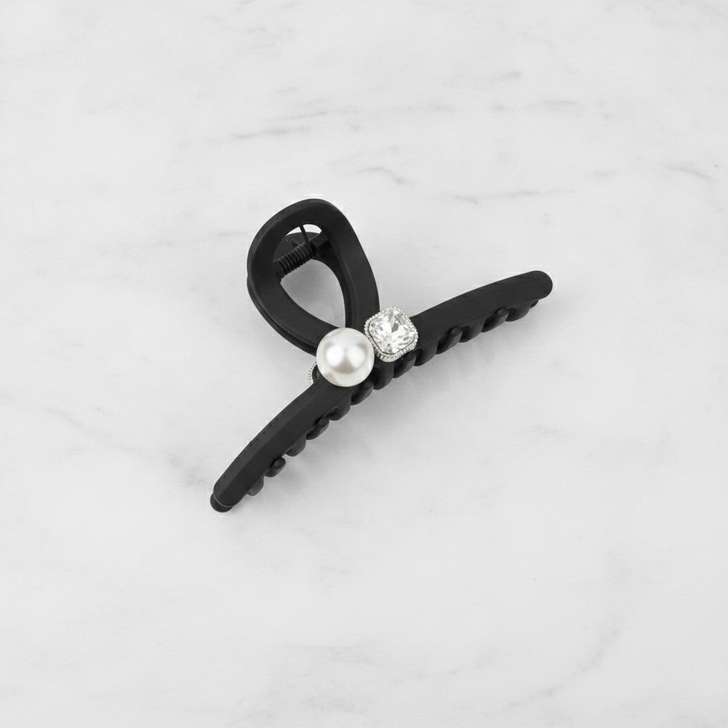 Black Pearl And Rhinestone Hair Claw Clip – hair accessories (view 3)