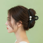 Black Pearl And Rhinestone Hair Claw Clip – hair accessories (view 2)