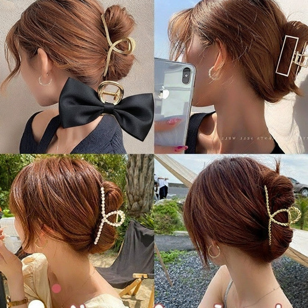 Black Satin Bow Hair Claw With Pearl Charm – hair accessories (view 3)