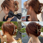 Black Satin Bow Hair Claw With Pearl Charm – hair accessories (view 3)