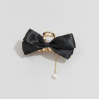 Black Satin Bow Hair Claw With Pearl Charm – hair accessories (view 1)