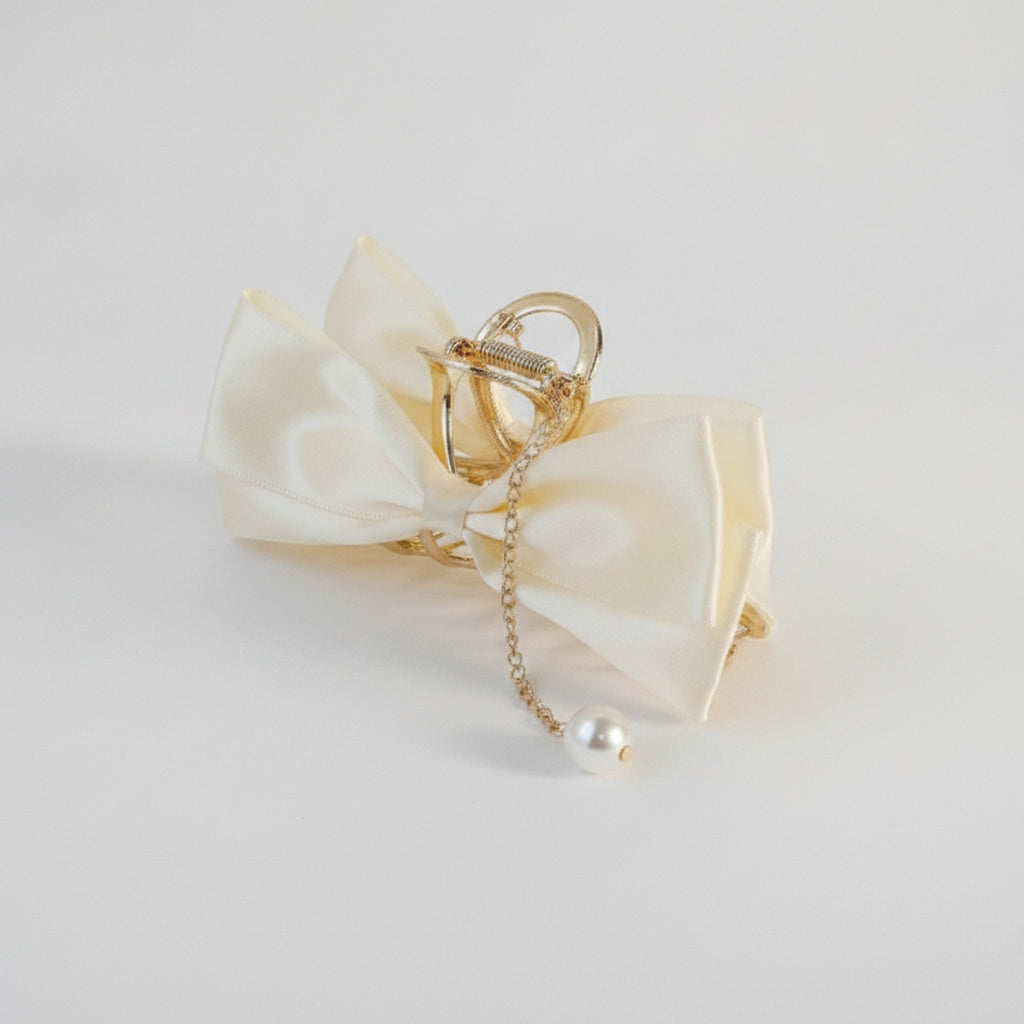 Cream Pearl Charm Bow Hair Claw – hair accessories (view 1)