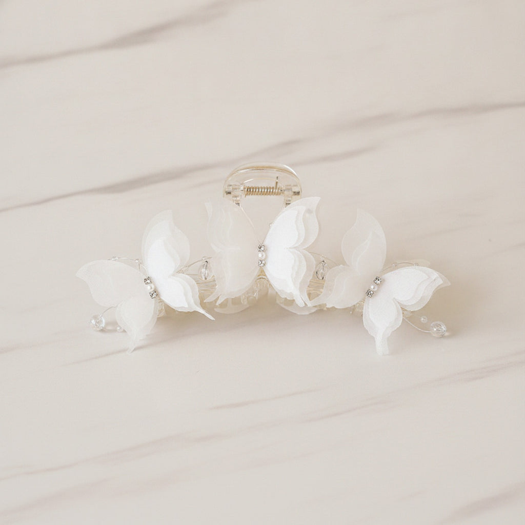 White Pearl Flower Hair Claw Clip – hair accessories (view 2)