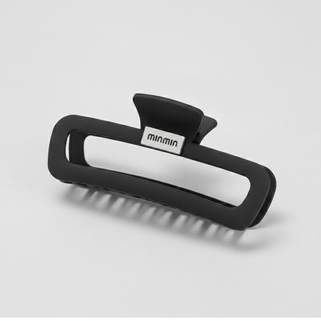 Black Minimalist Hair Claw Clip - Black Base Mini Rectangle Claw Clip