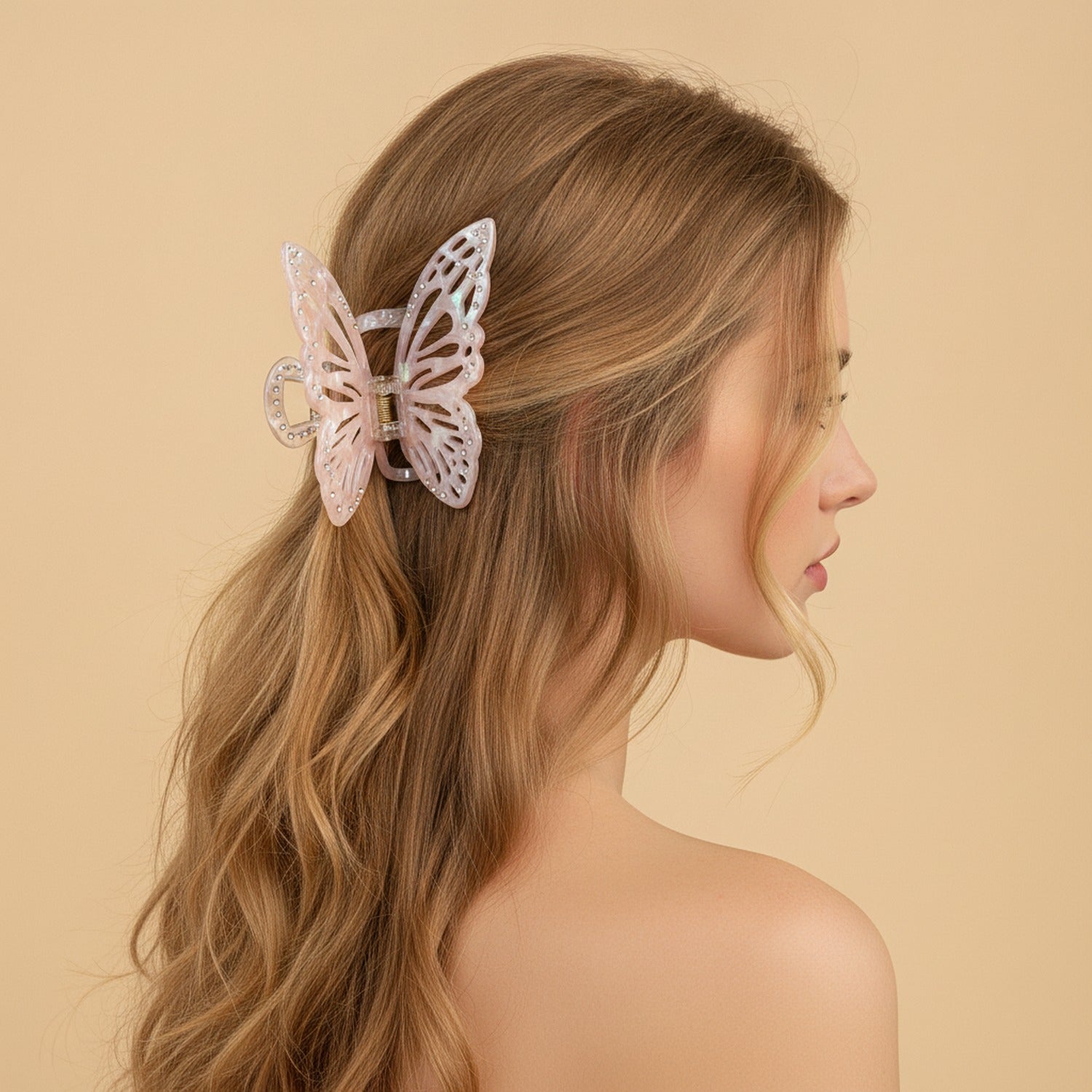 Butterfly Rhinestone Pearl Hair Claw Clip