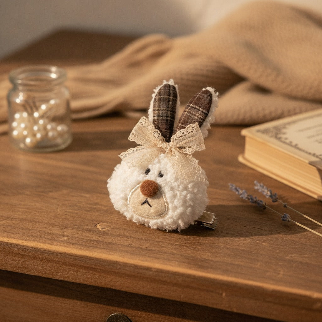 Fuzzy Bunny Hair Claw With Lace Bow – hair accessories (view 2)