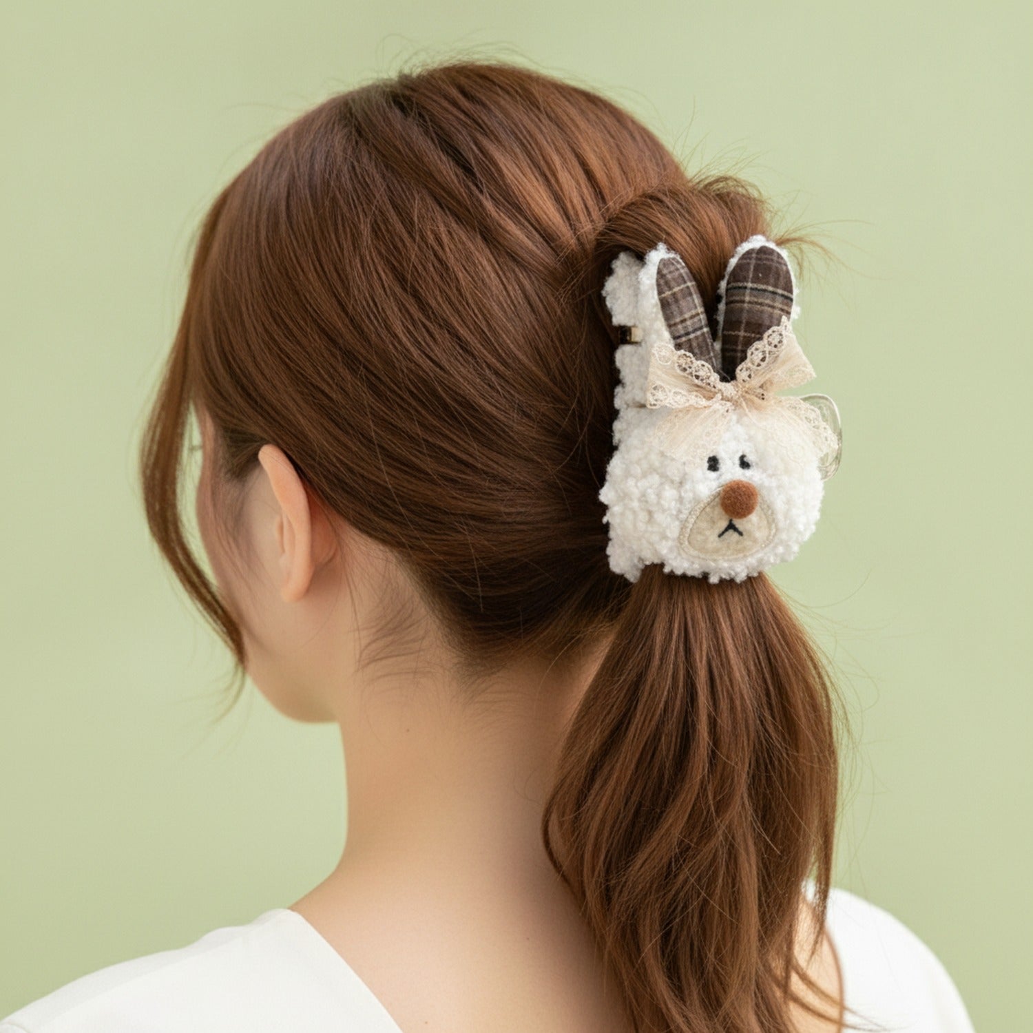 Fuzzy Bunny Hair Claw With Lace Bow