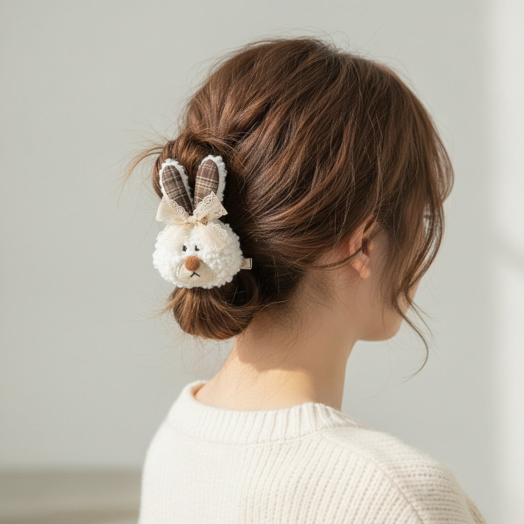 Fuzzy Bunny Hair Claw With Lace Bow – hair accessories