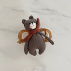 Gray Knit Bear Hair Claw With Rust Bow – hair accessories (view 2)