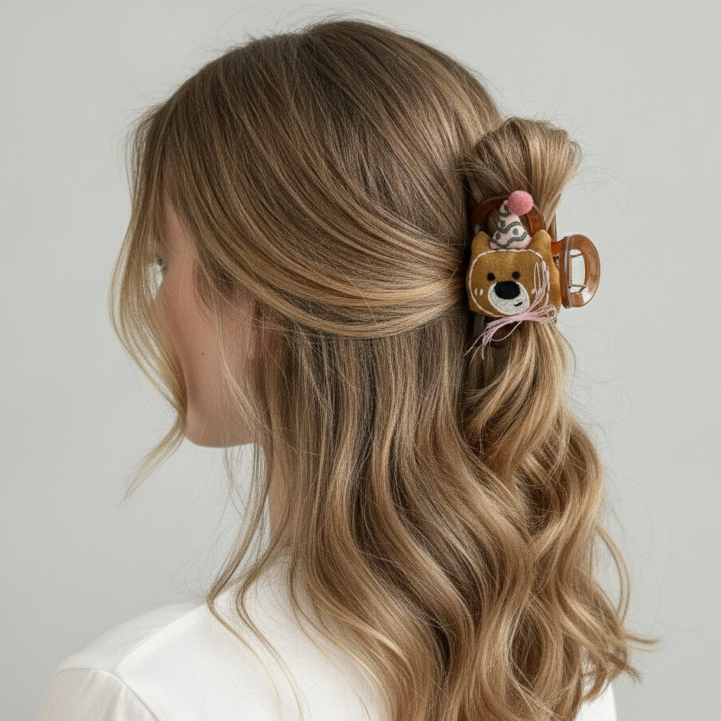 Bear Hair Claw With Pink Pom Charm – hair accessories (view 3)