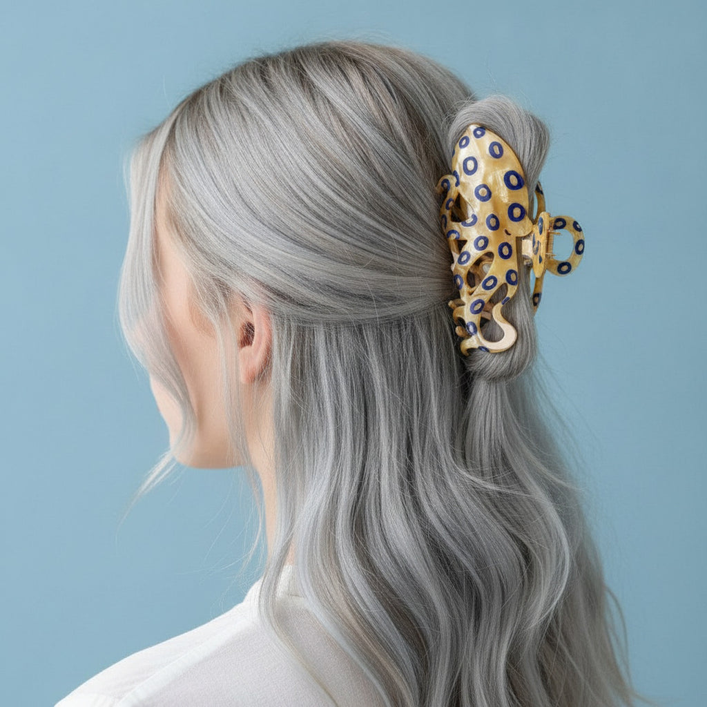 Gold Blue Spotted Animal Hair Claw Clip – hair accessories (view 3)