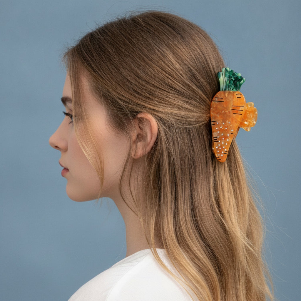 Carrot Rhinestone Hair Claw Clip Orange – hair accessories (view 3)
