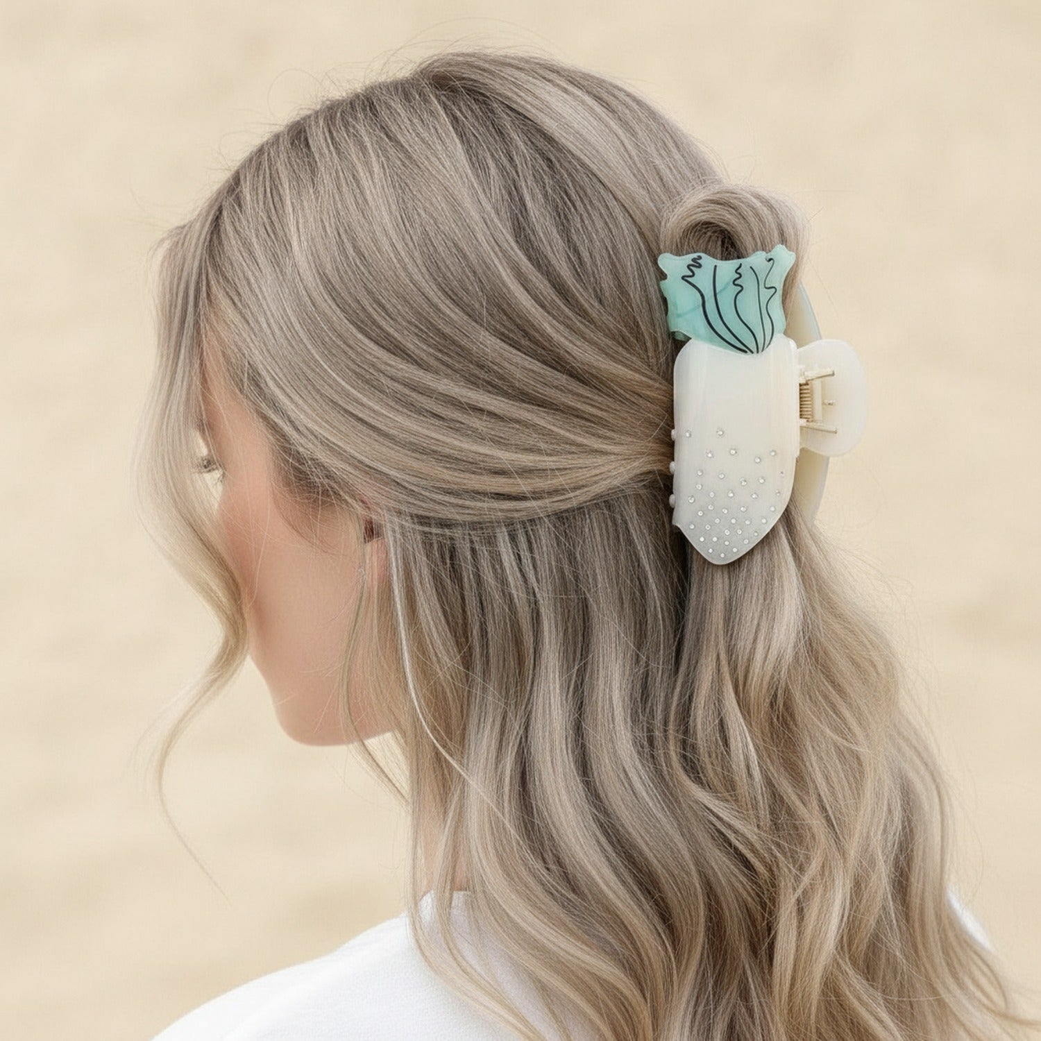 Whale Rhinestone Pearl Hair Claw Clip