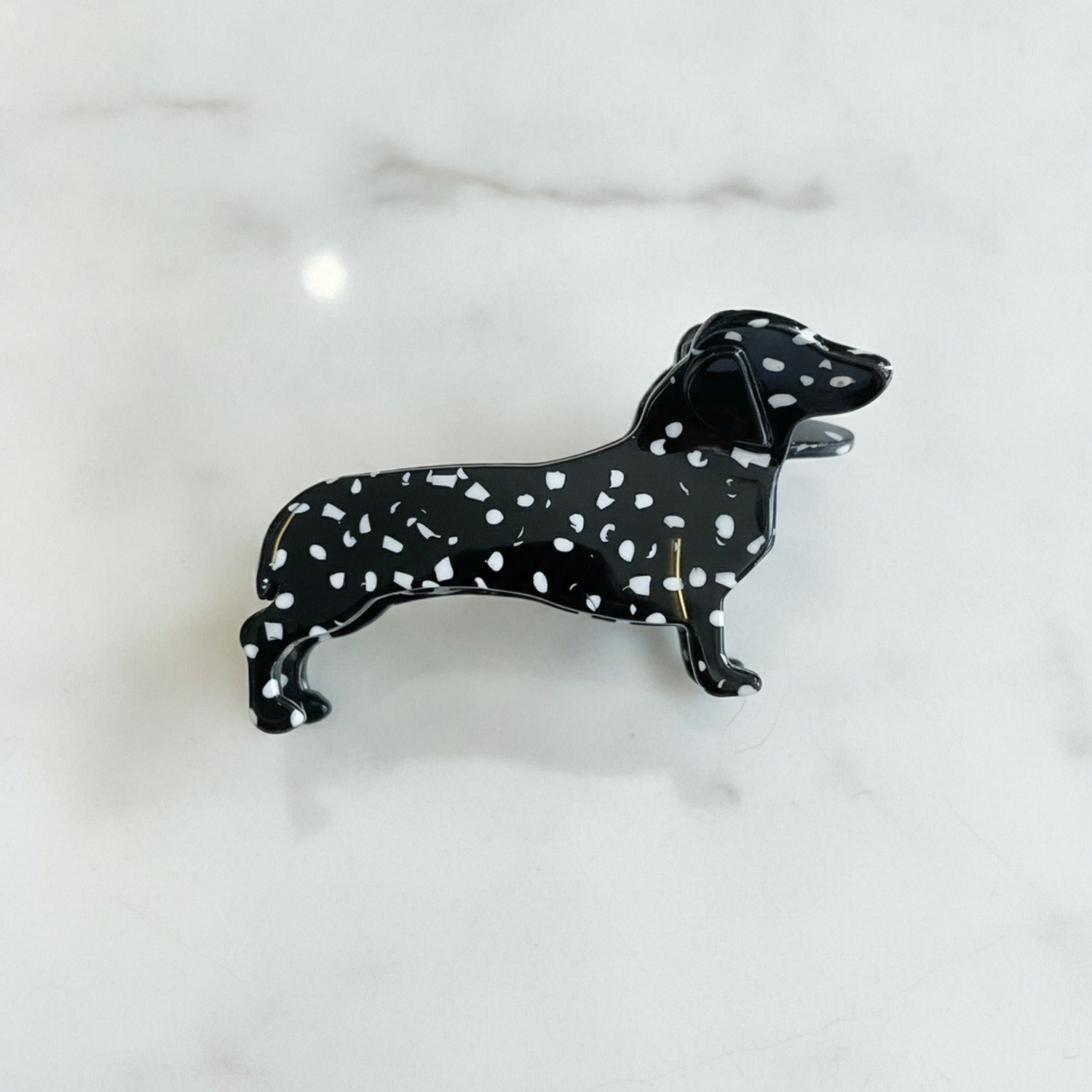 Black Spotted Dachshund Hair Claw Clip