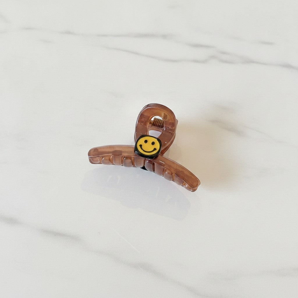 Smiley Face Tortoiseshell Hair Claw - Smiley Face Brown – hair accessories (view 2)
