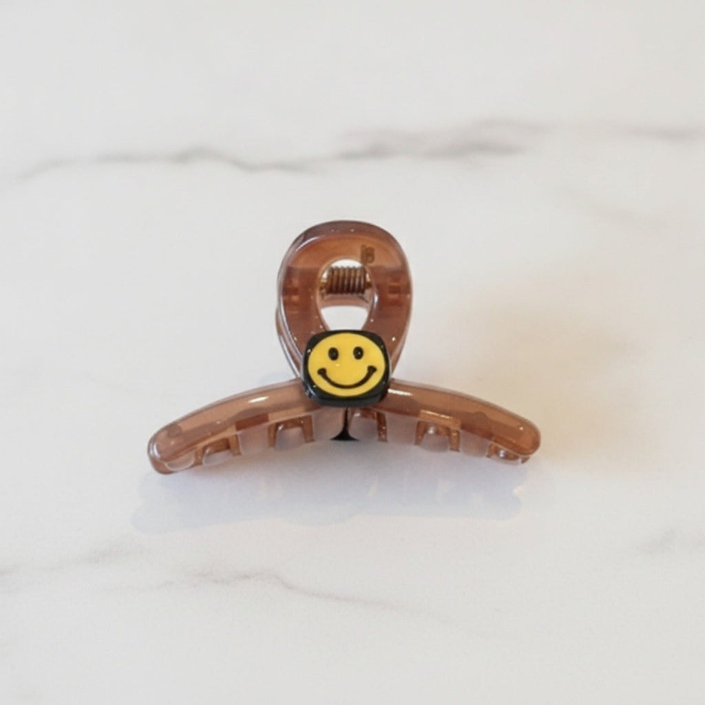 Smiley Face Tortoiseshell Hair Claw - Smiley Face Brown