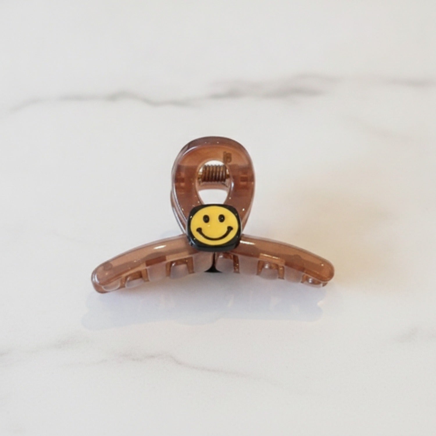 Smiley Face Tortoiseshell Hair Claw - Smiley Face Brown