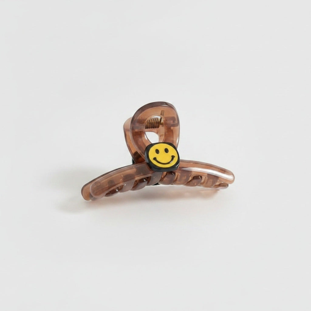 Smiley Face Tortoiseshell Hair Claw - Smiley Face Brown