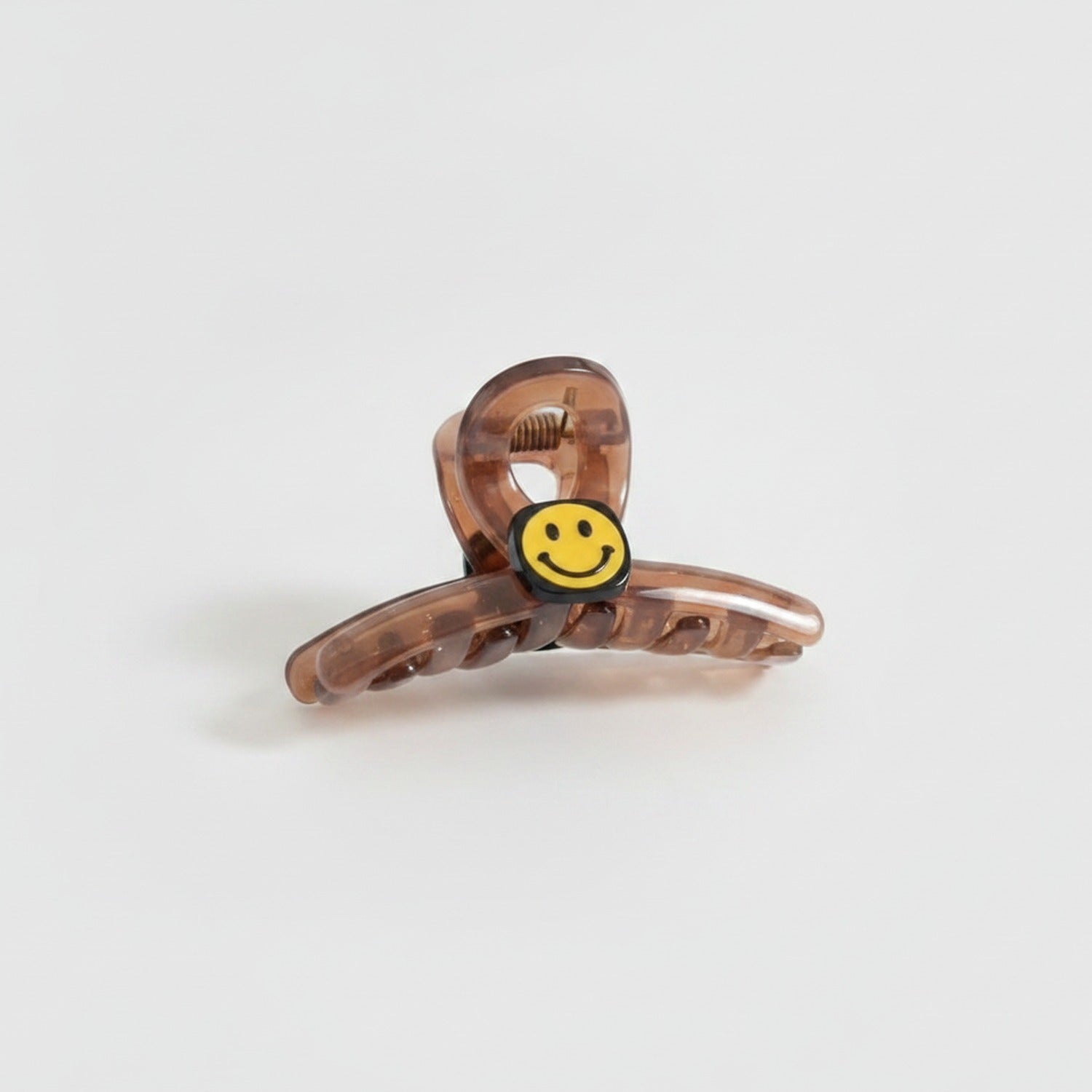 Smiley Face Tortoiseshell Hair Claw - Smiley Face Brown