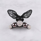 Black Lace Bunny Ears Rhinestone Hair Claw - Black with Ears